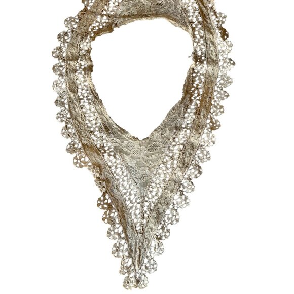 Antique French Net Lace Collar with Crochet Victorian Style Dark Cream - Picture 11 of 16